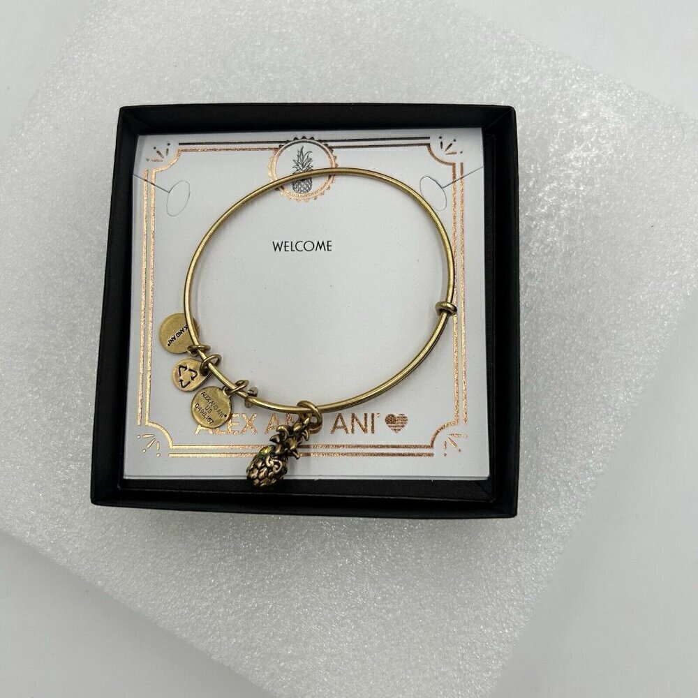 Alex And Ani Bangle Bracelet Crystal “Welcome” Pineapple Goldtone